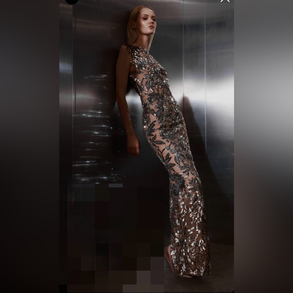 NWOT BRONX AND BANCO Violet Maxi Dress in Dark Silver, wedding guest dress - Picture 3 of 16